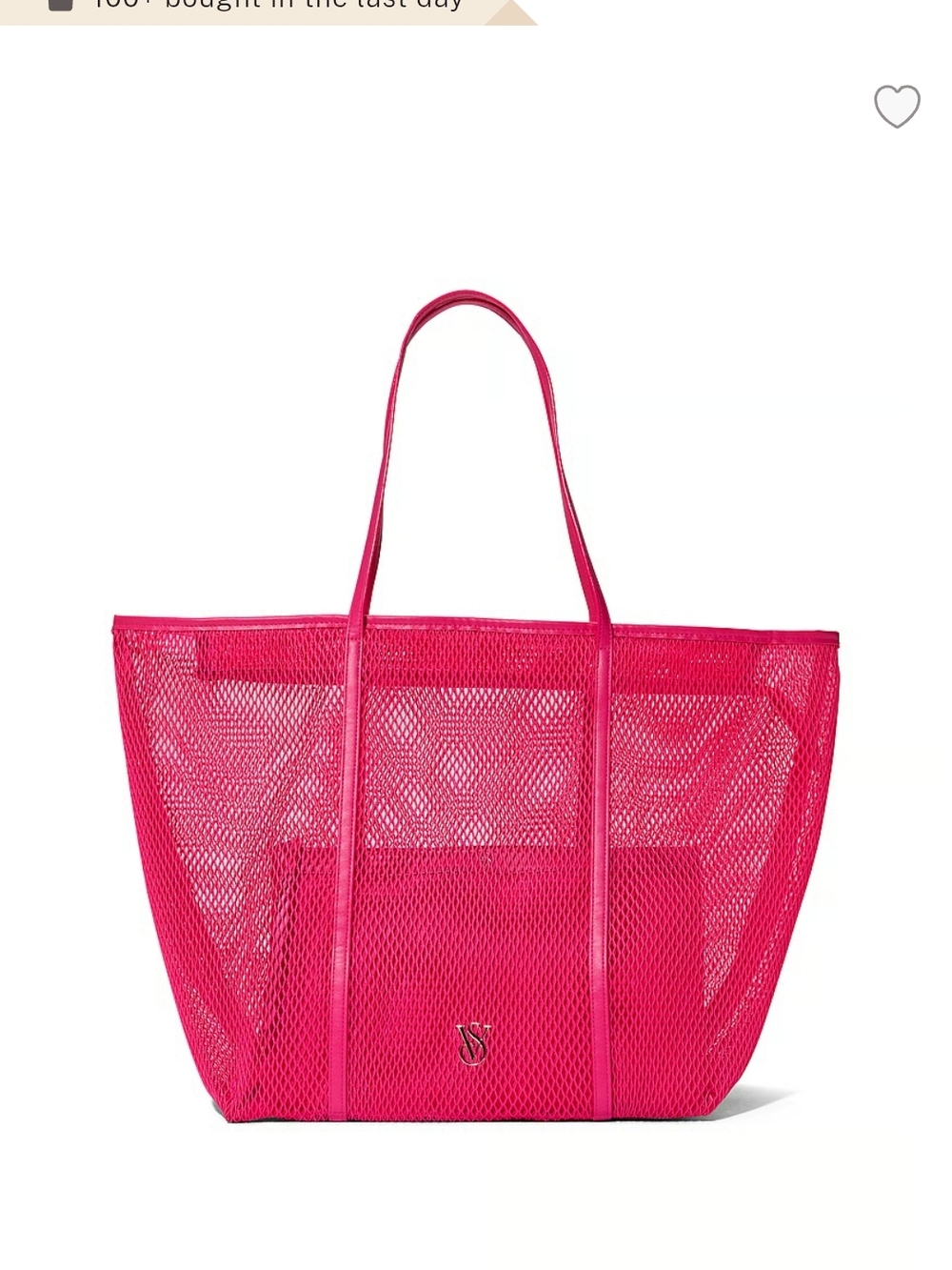 NEW Victoria's Secret Hot Pink Mesh Tote Bag And Mini Pouch Beach Bag Set